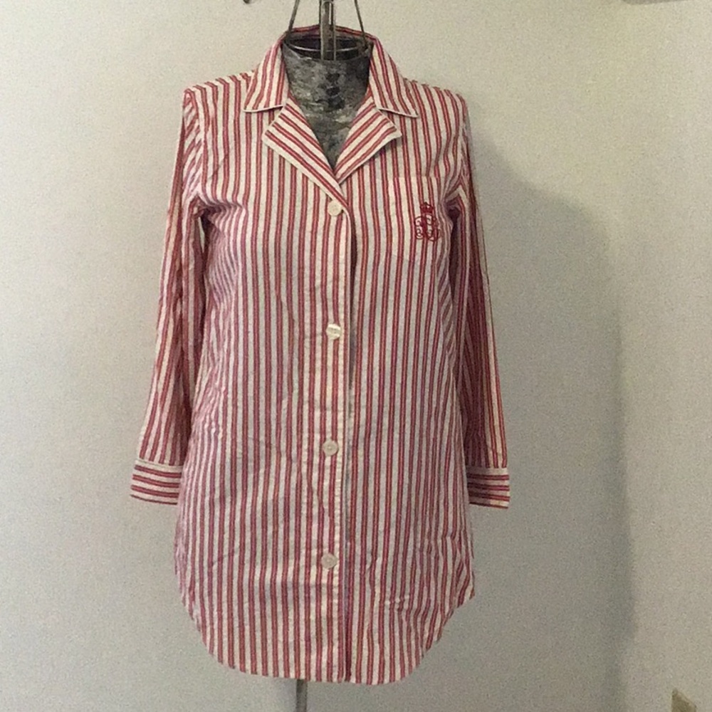 Flannel Nightshirt Ralph Lauren Red Stripe M